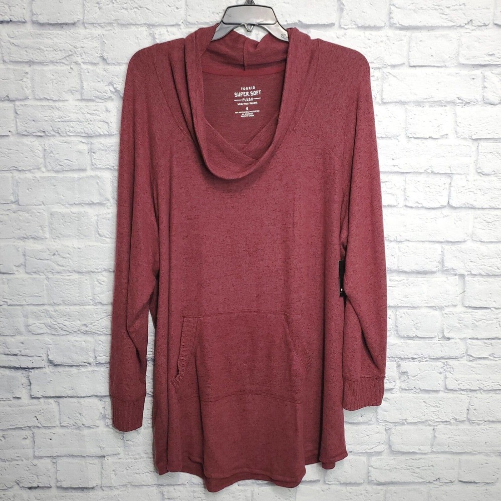 Torrid Womens 4 Tunic Sweatshirt Super Soft Plush Red Cowl Neck Plus Size 4x